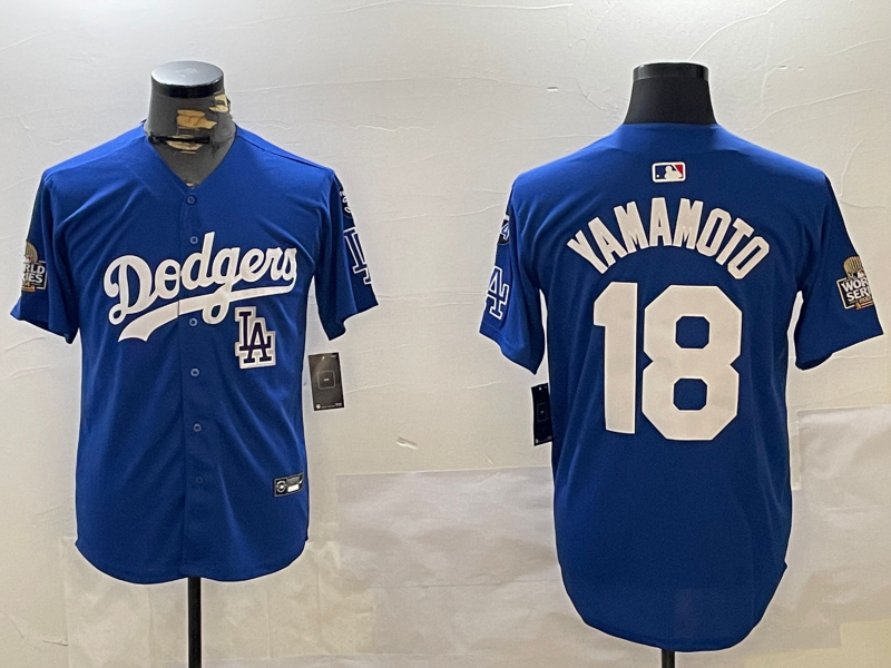 Men Los Angeles Dodgers #18 Yamamoto 2024 World series patch blue jersey 20241120154->los angeles dodgers->MLB Jersey